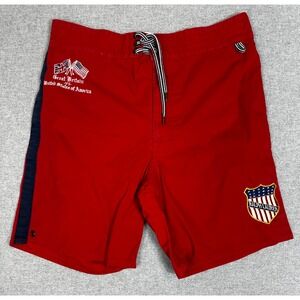 Ralph Lauren Mens Board Shorts Red USA Great Britain Flag Swim Trunks